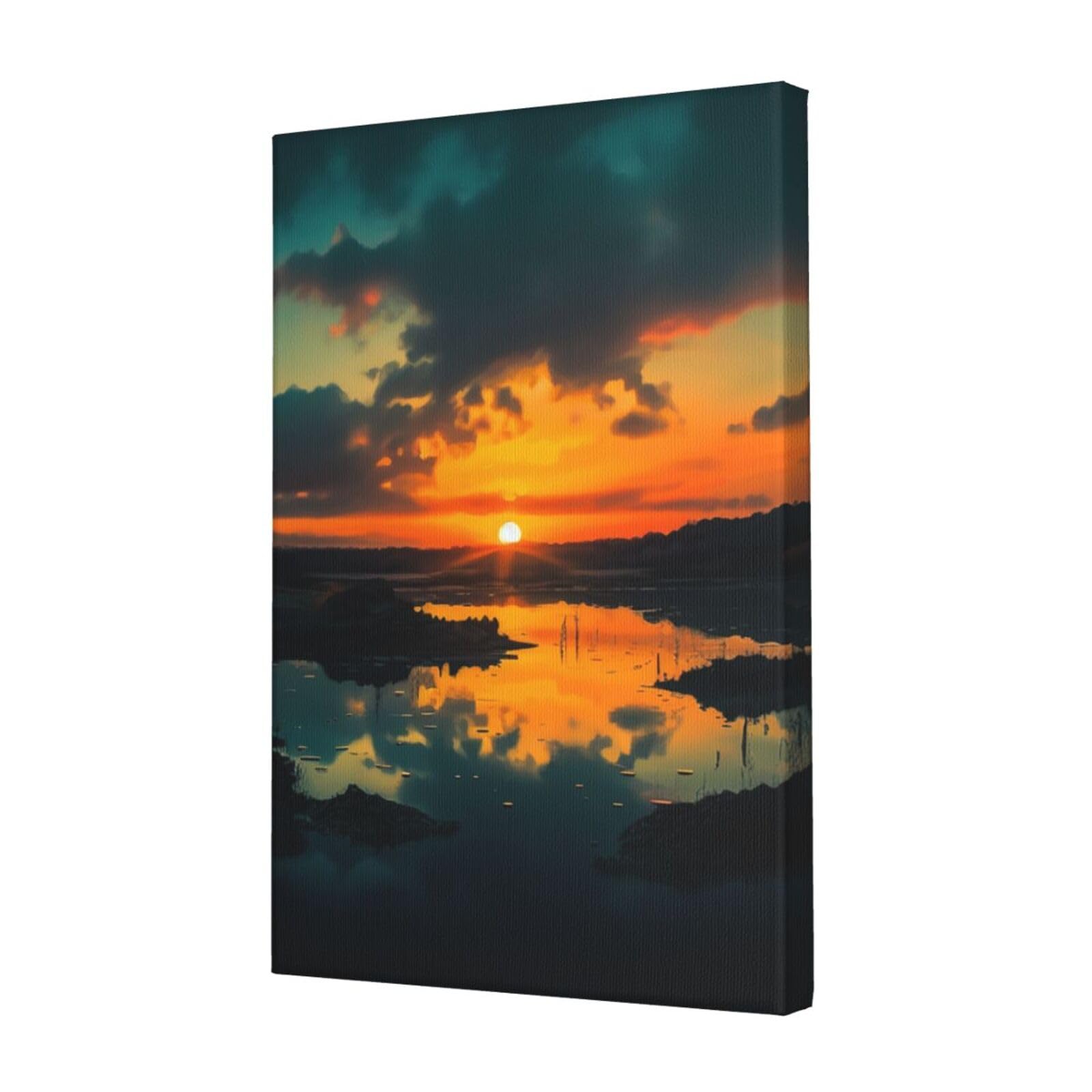 FodPand Sunset Dawn Canvas Wall Art for Living Room Wall Decor 12"x18" Modern Artwork Painting Pictures Hanging Canvas Prints Aesthetic Wall Art for Bedroom Bathroom Office Wallart Decor