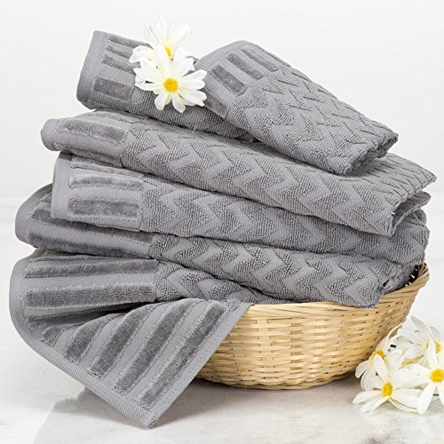Lavish Home 67-0020-S Deluxe 6-Piece 100% Cotton Plush Bath Towel Set - Includes 2 Body, 2 Hand, And 2 Chevron Patterned Face Towels thumb #1