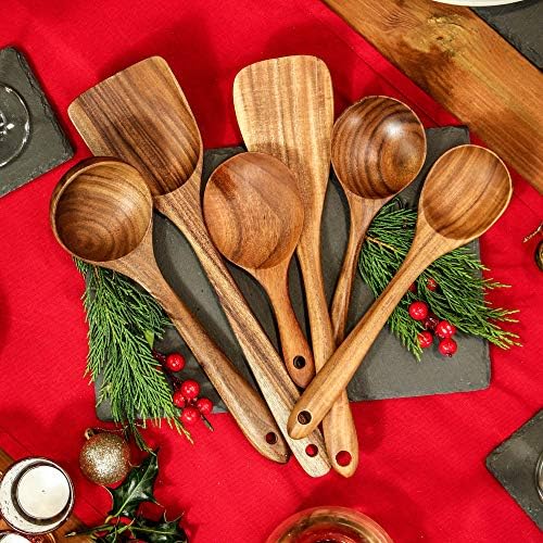 Teak Kitchen Utensils - Set of 7 | Scratch Resistant | Wooden Spoons | Japanese Style Cooking Utensil | M&W