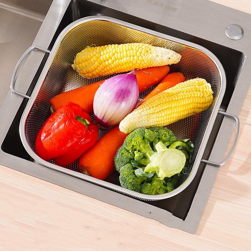 Miniatura 5 de Colador de acero inoxidable, 8 cuartos de galón, 5 cuartos de galón, 3.5 cuartos de galón, juego de 3, colador de acero inoxidable, cestas de malla