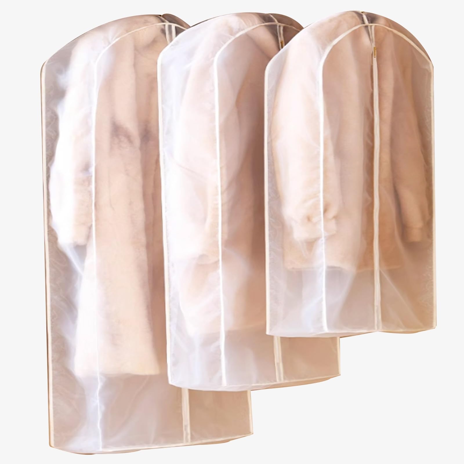 Fundas Ropa Armario, Funda Trajes, Organza Tridimensional Translúcida con Cremallera, Aptas para Pieles, Abrigos y Prendas de Cachemira