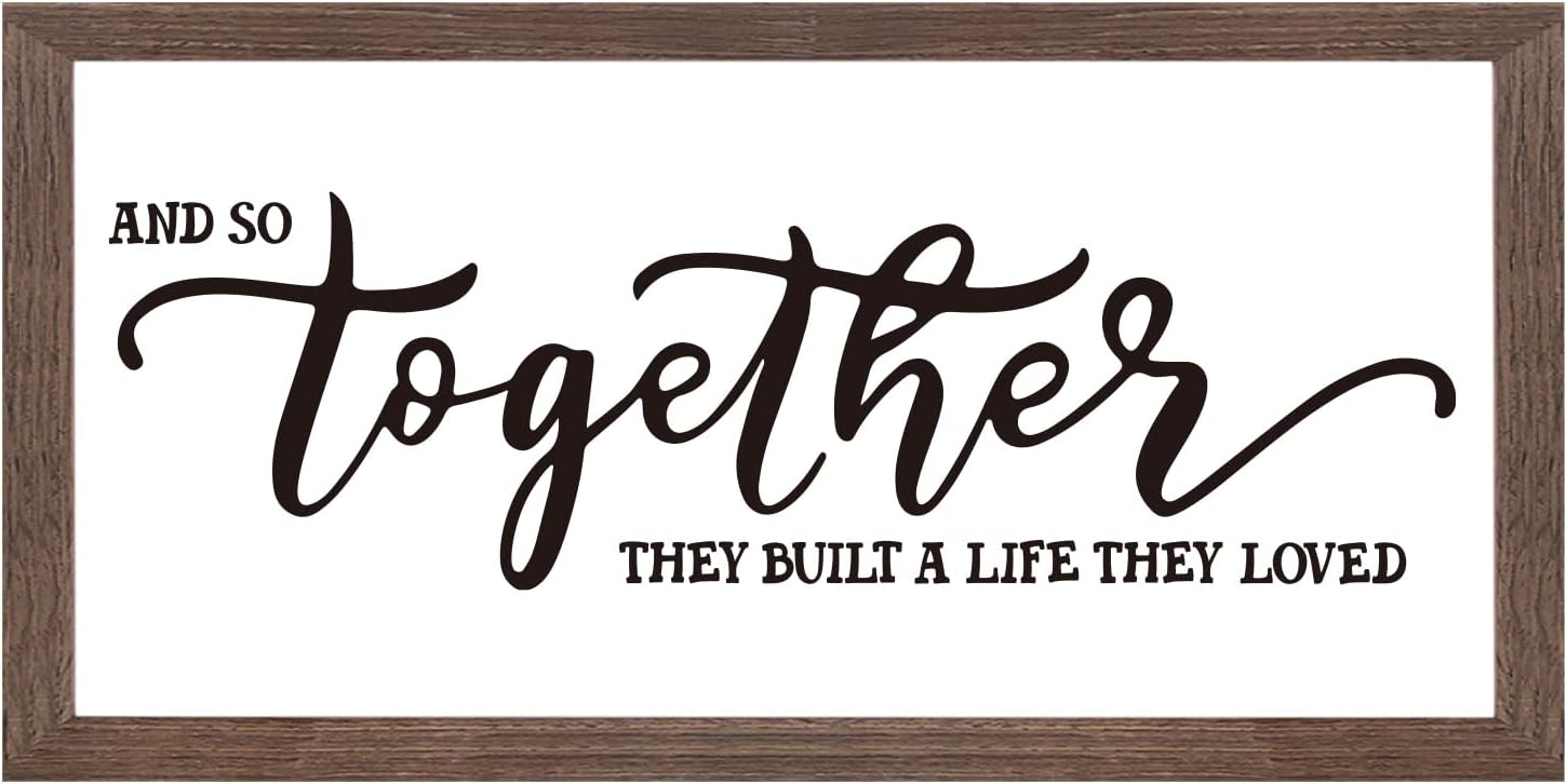 FINGERINSPIRE And So Together They Built a Life They Loved Art Sign Solid Wood Bedroom Sign with Arylic Layer 33x18 CM Large Hangable Wooden Frame for Home Room Decor