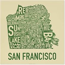 San Francisco Neighborhoods Map Art Poster, Tan & Green, 18" x 18"