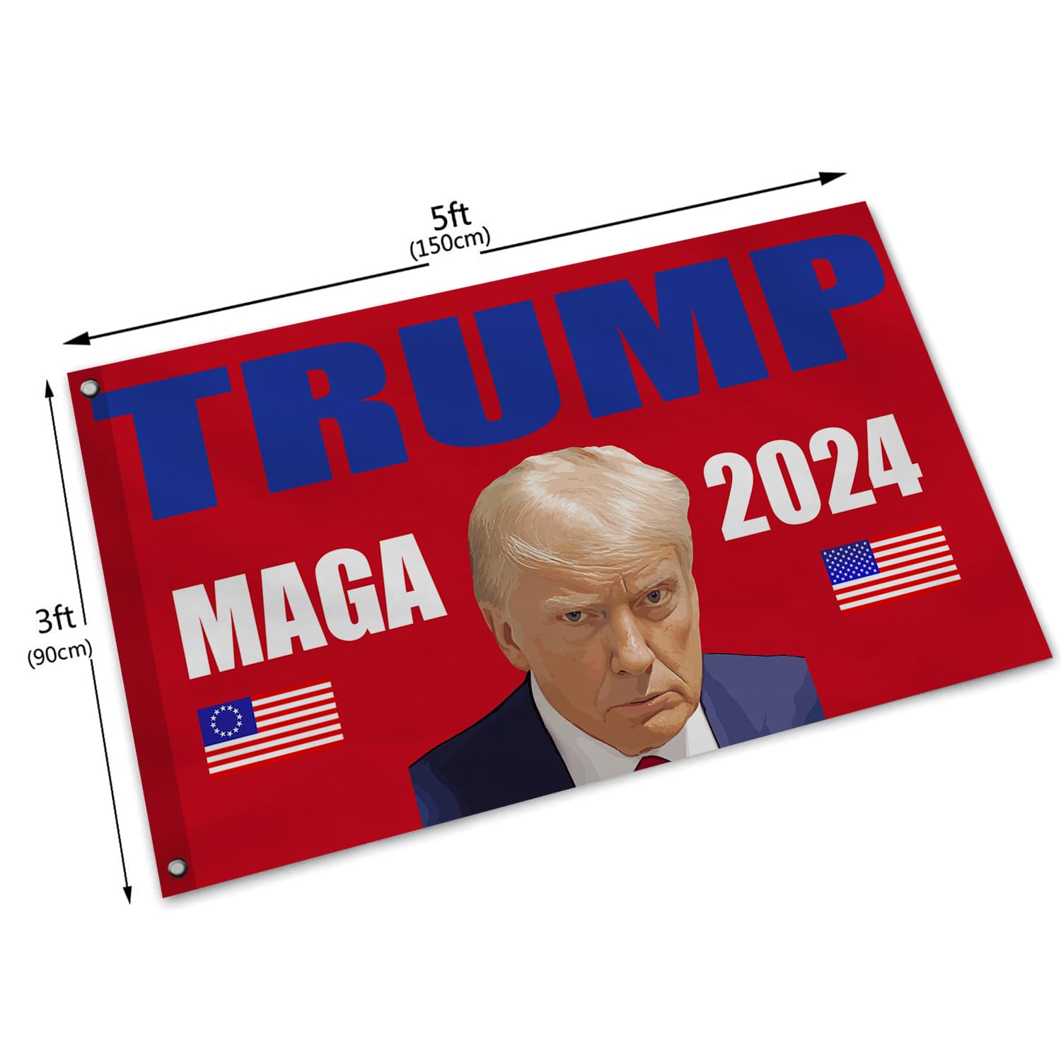Trump 2024 Flagge, 90x152 Cm, Mit Messingösen – Für Garten, Zimmer, Auto, Aus Reißfestem Material (Rot)