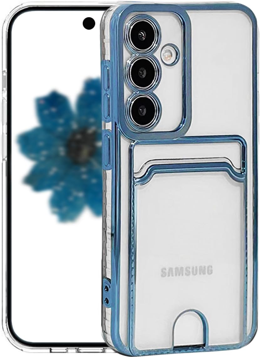for Samsung Galaxy A55 5G Clear Case with Card Holder, Shockproof Transparent Soft TPU Protective Bumper Slim Cute for Samsung Galaxy A55 5G Phone Case, Blue