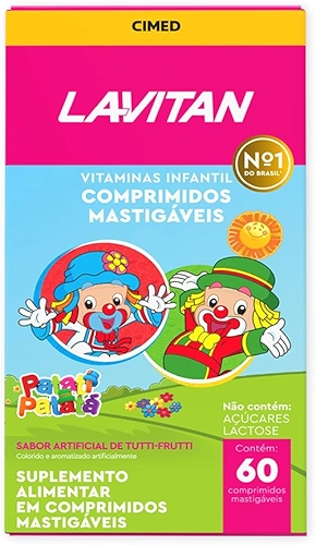 Vitamina Infantil Mastigável Tutti Frutti, rosa, Lavitan, 60 cápsulas