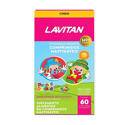 Vitamina Infantil Mastigável Tutti Frutti, rosa, Lavitan, 60 cápsulas