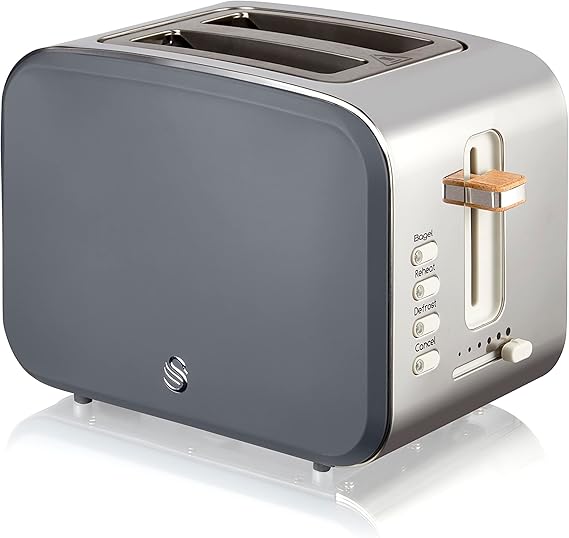 Swan Nordic Toaster 2 Slice with Extra Wide Slots for Bagels, Waffles, Breads, Cancel, Defrost