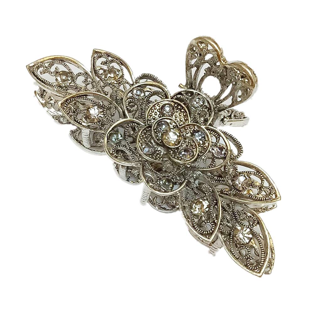 YI-shine Large Vintage Rhinestone Crystal Alloy Hair Claw Clips for Women and Girls Hairpin (Grey)