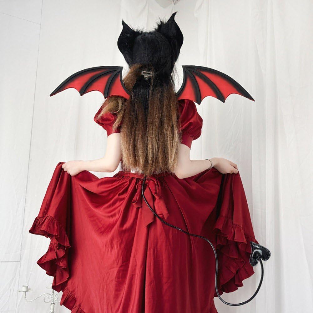 Ulxkmt Halloween Bat Costumes Set with Bat Hairbands Wings Tail Halloween Party Cosplay Costume Props Halloween Carnival Accessories for Women