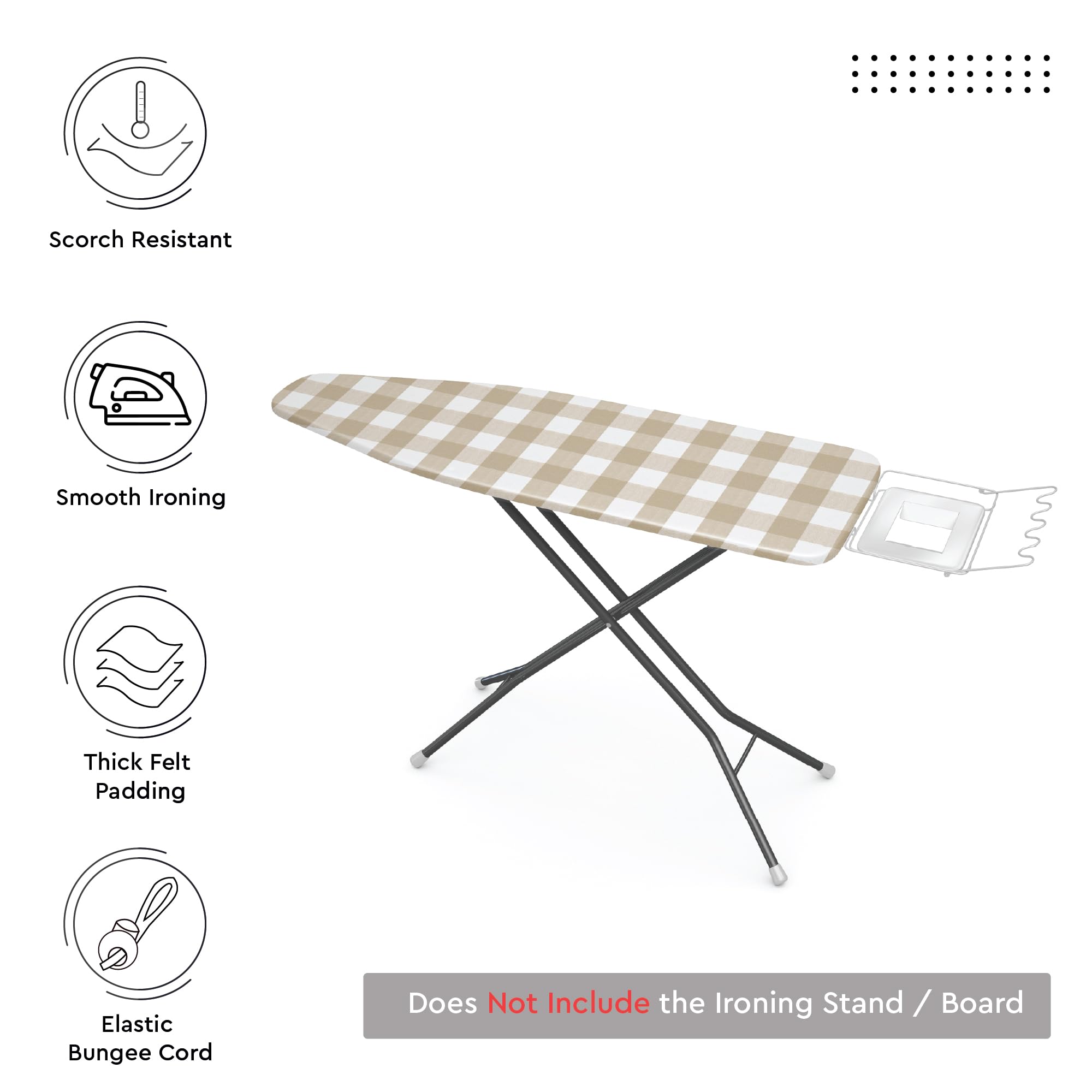 Funda De Repuesto para Tabla De Planchar Encasa Xo con Almohadilla Extra Gruesa, Elástica Y Resistente Al Calor, Se Adapta A Tablas Estándar (135x45 cm), Beige búfalo, Alta Durabilidad.