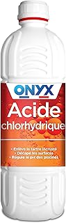 Onyx - Acide Chlorhydrique 23% - Décapant, Détartrant WC, Canalisations et Métaux, Produit Nettoyant Multi-Surface, Carrelage, Terre Cuite, Cuivre - Régulateur PH Piscine - Fabrication Française - 1L