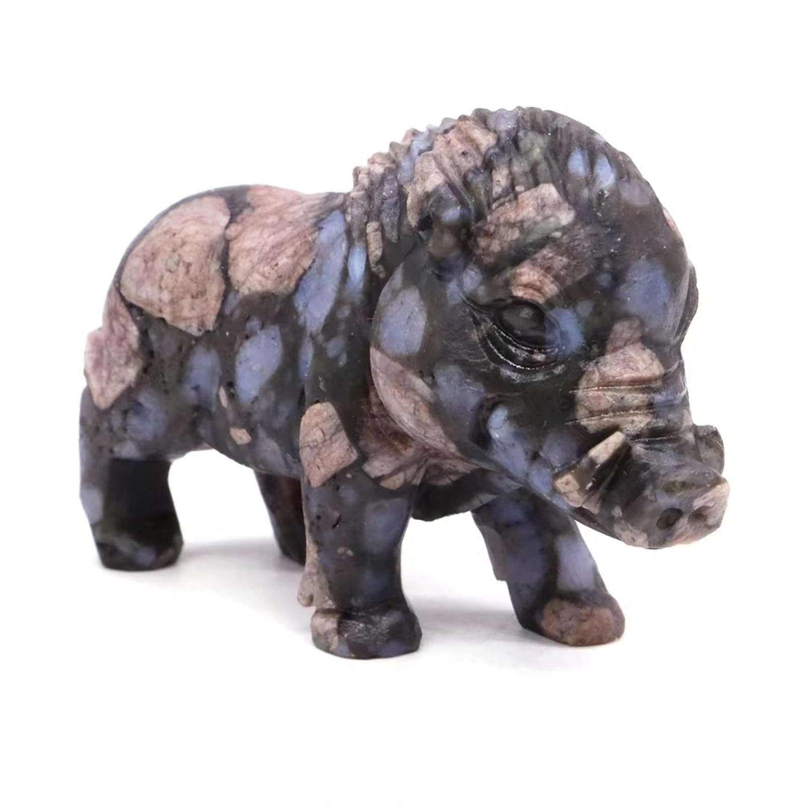 2.8" Wild Boar Statue - Hand Carved Animal Figurine with Natural Crystals | Gemstone Home Decor | Desktop Ornament Gift