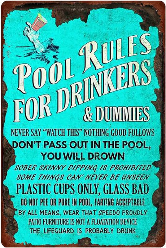 Pool Signs Safety Vintage Metal Tin Sign Pool Rules Signs Outdoor Funny Swimming Pool Warning Signs Metal Pool Rules Sign Pool Rules Retro Wall Decor 6x8 Inch