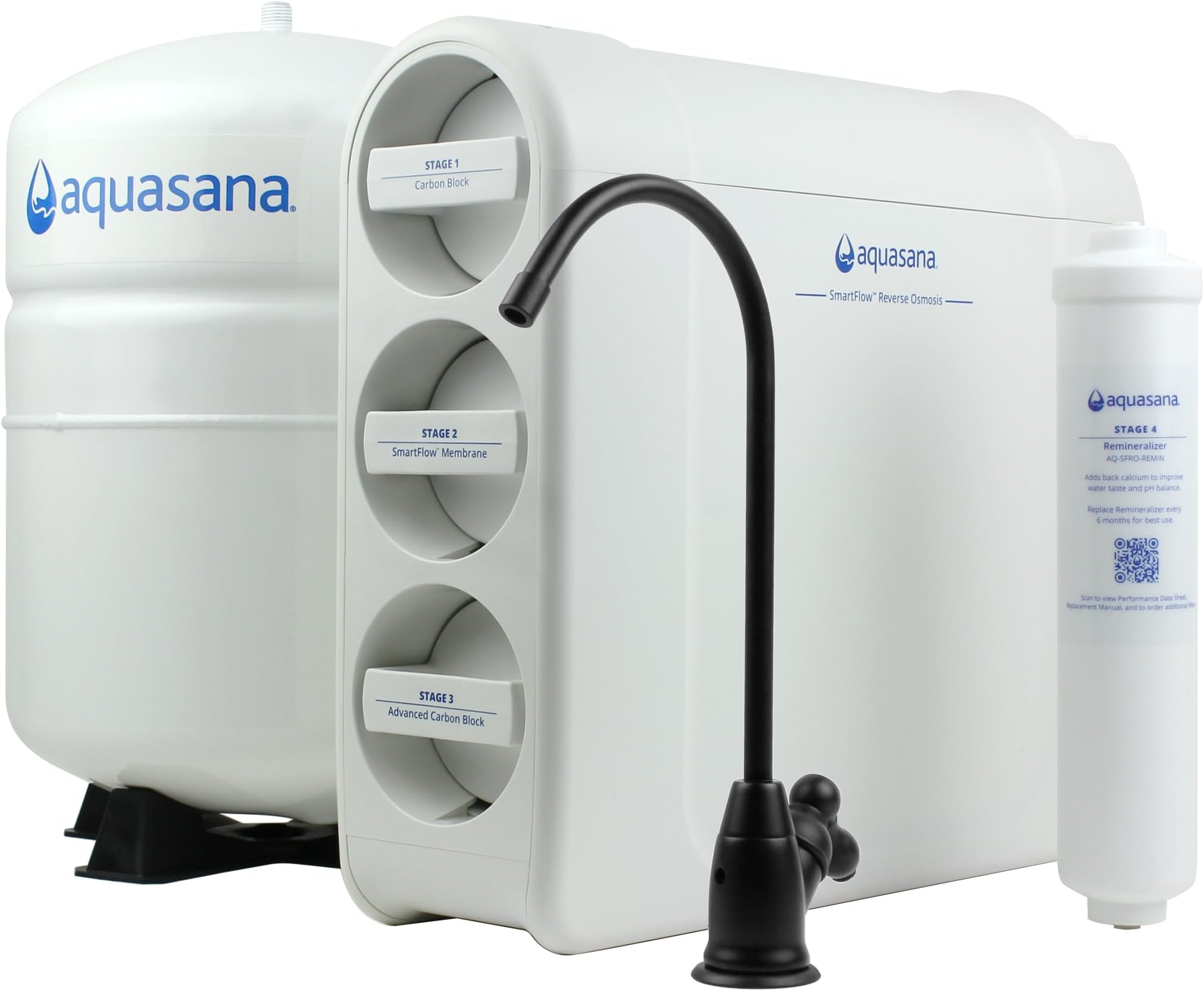 Aquasana SmartFlow™ Reverse Osmosis Water Filter System - High-Efficiency Under Sink RO Removes up to 99.99% of 90 Contaminants, Including Fluoride, Arsenic, Chlorine, and Lead - Matte Black Faucet