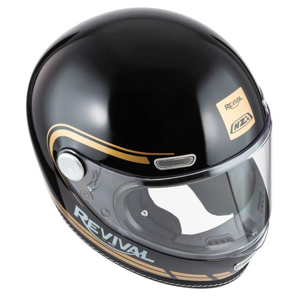 NZI Casco de Moto Integral Vintage Clásico Negro Oro | Unisex Hombre y Mujer