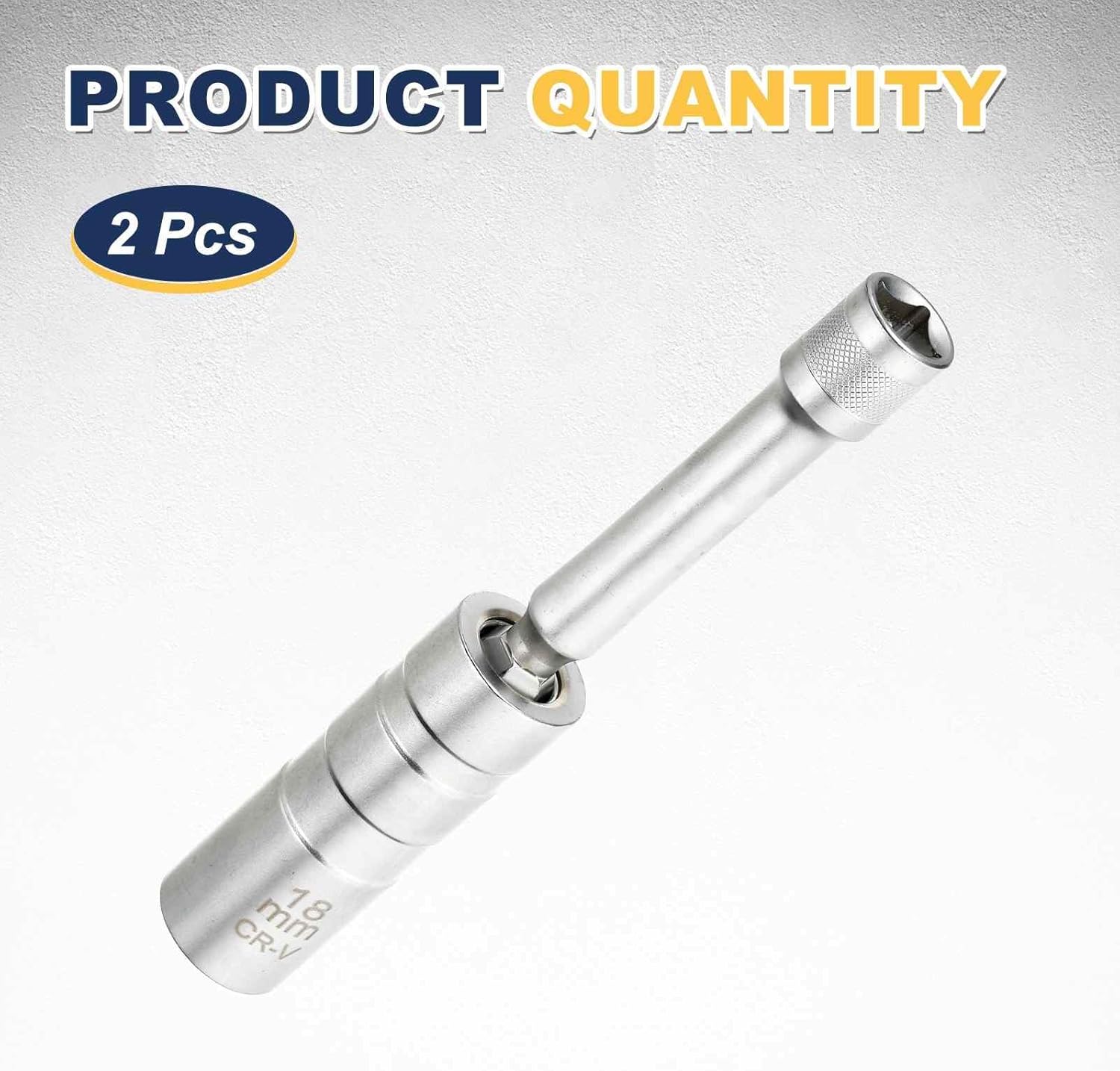 HARFINGTON 2pcs Spark Plug Socket Set 3/8" Drive 18mm Swivel Magnetic 12 Point Medium Thin Wall Spark Plug Socket with 360 Degree Swivel CR-V Steel, Silver