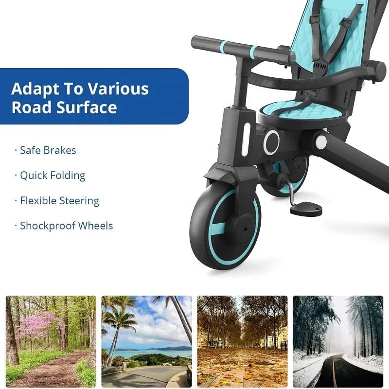 Miniatura 5 de Trixplorer Triciclo 7 en 1 para niños pequeños, mango de empuje extraíble, asiento giratorio de 360, toldo ajustable, arnés de seguridad,