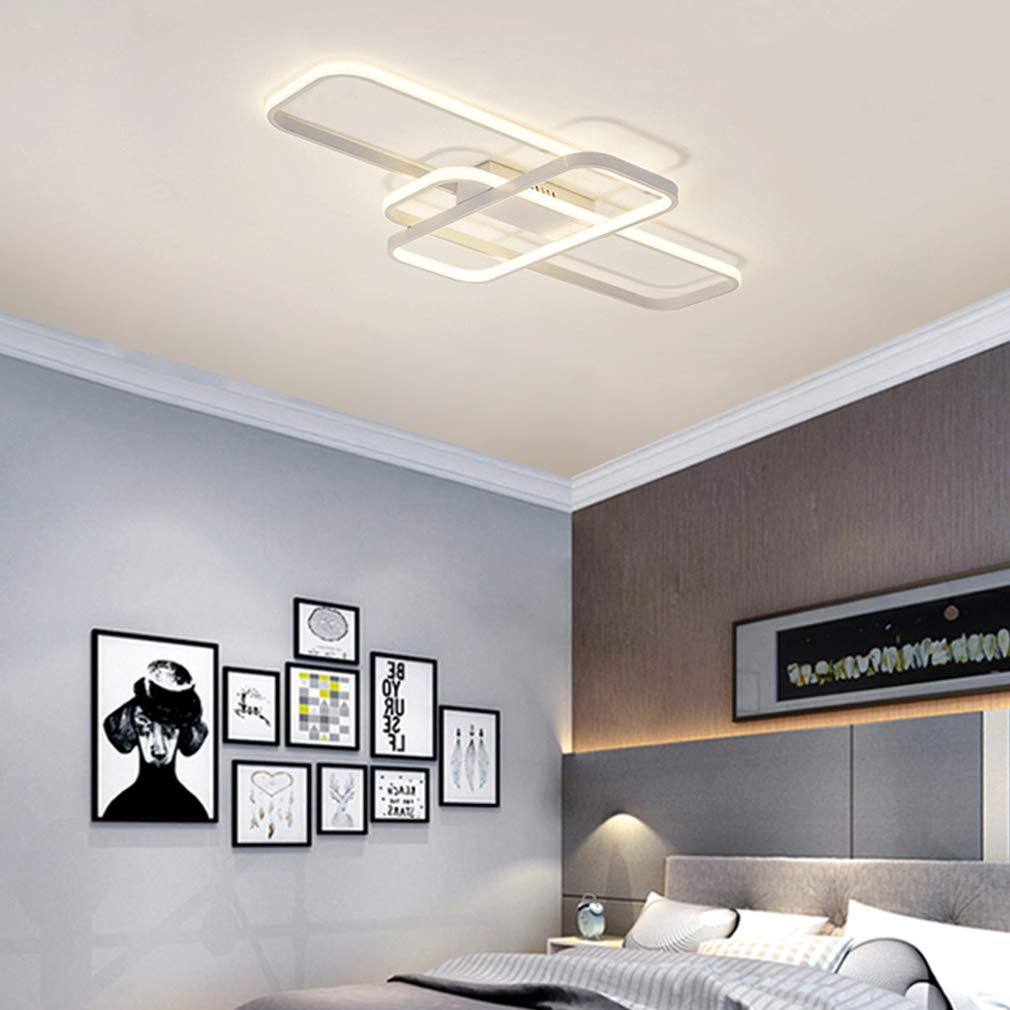 Plafonnier LED Salon Chambre à Coucher Design Plafonniers Dimmable Avec Télécommande Salon Luminaire Moderne Carré Plafonnier Pour Salle à Manger Chambre à Coucher Bureau (Blanc, L70CM)