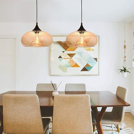 IXWQ IXWQ Traditioneel Moderne Nordic Hanglamp Opknoping Lamp Glas Lampenkap E27 Lamphouder for Slaapkamer Woonkamer Keuken Bar Restaurant [Energieklasse A ++] Armaturen (Color : Amber) photo 2
