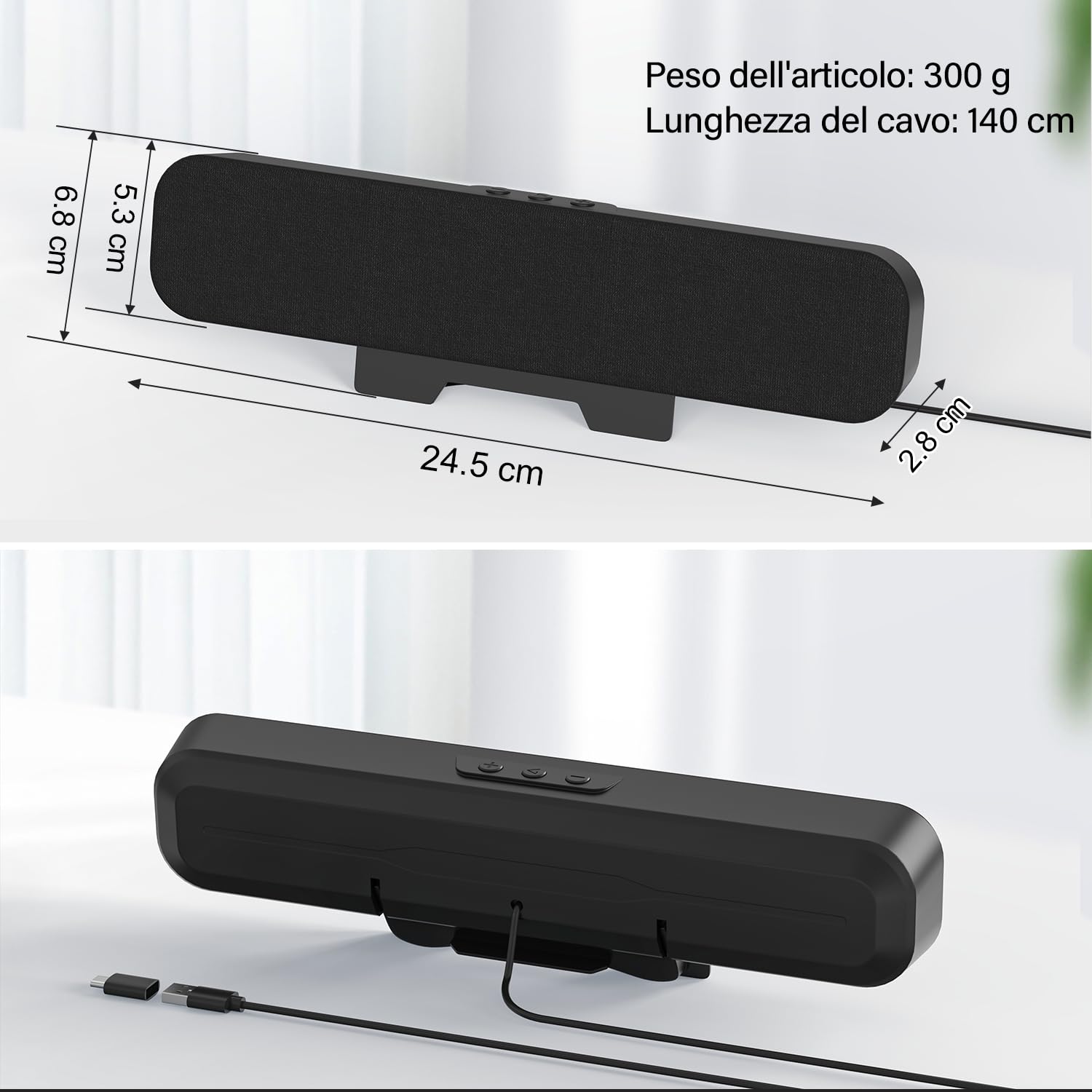 ZETIY Altoparlante per PC, Casse USB Portatile Mini Soundbar, Alimentazione USB, Monitorare per Telefono, Notebook, Laptop, Desktop - Plug and Play (Nero)
