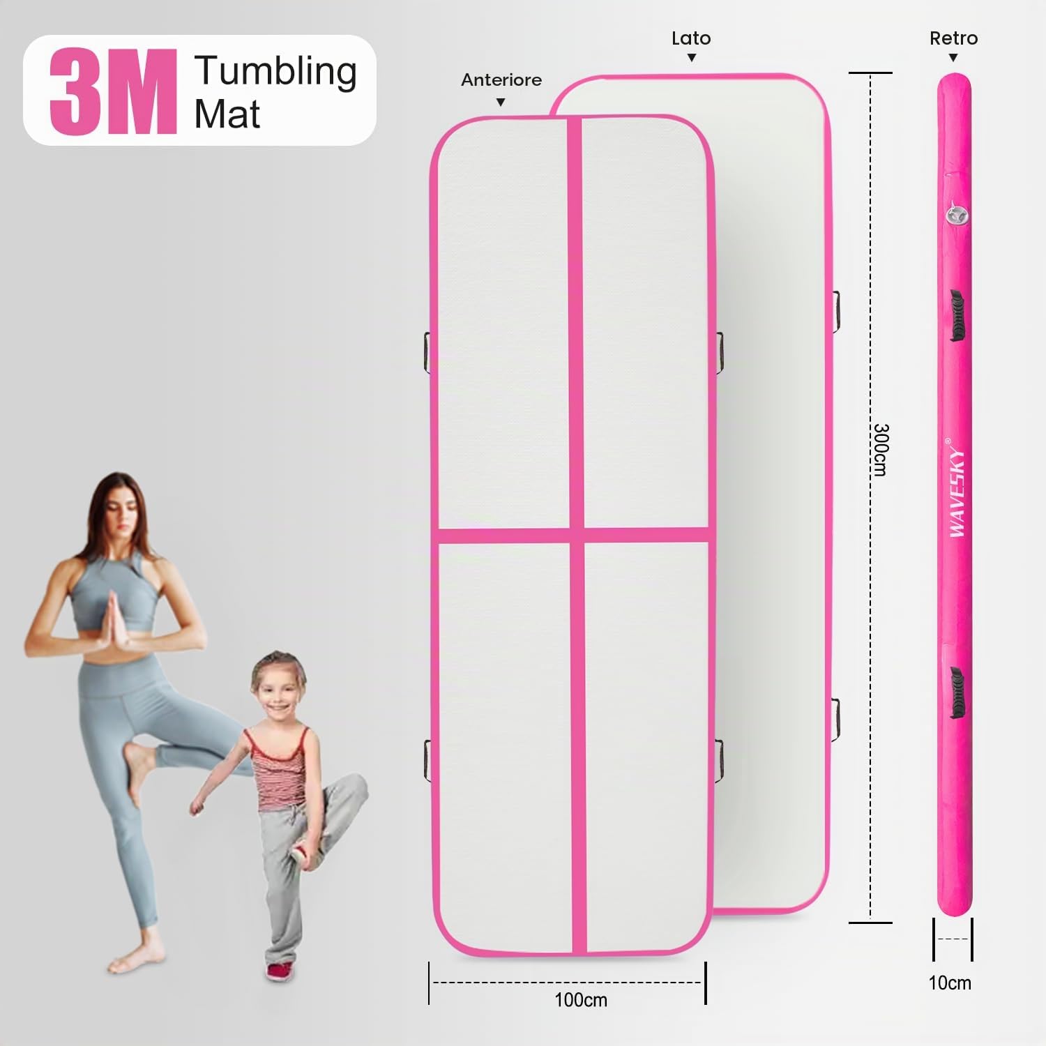 Tappetino gonfiabile ad aria gonfiabile, altezza 10 cm, per fitness, yoga, allenamento, allenamento, per casa, attività all'aperto, fitness, yoga, allenamento, cheerleading