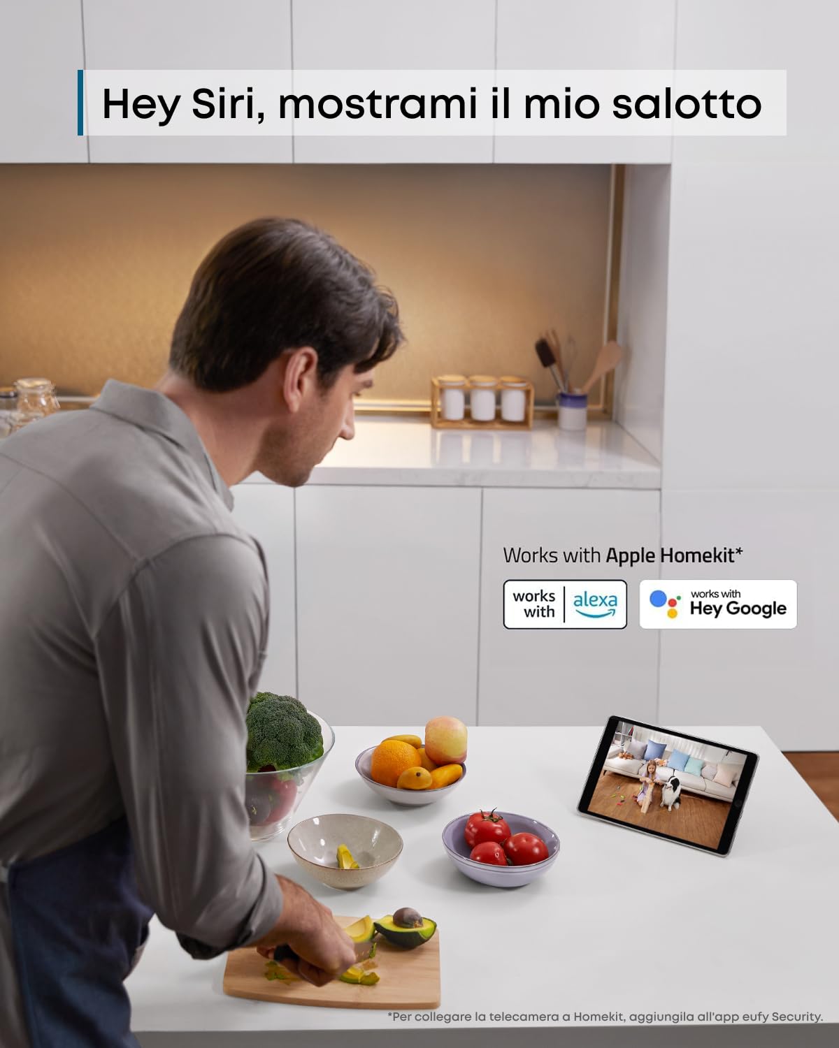 eufy Security IndoorCam E220 telecamera wifi interno, 2K Pan & Tilt, Videosorveglianza con AI per Riconoscimento Persone/Animali, Assistenza Vocale, Visione Notturna, MicroSD non Inclusa