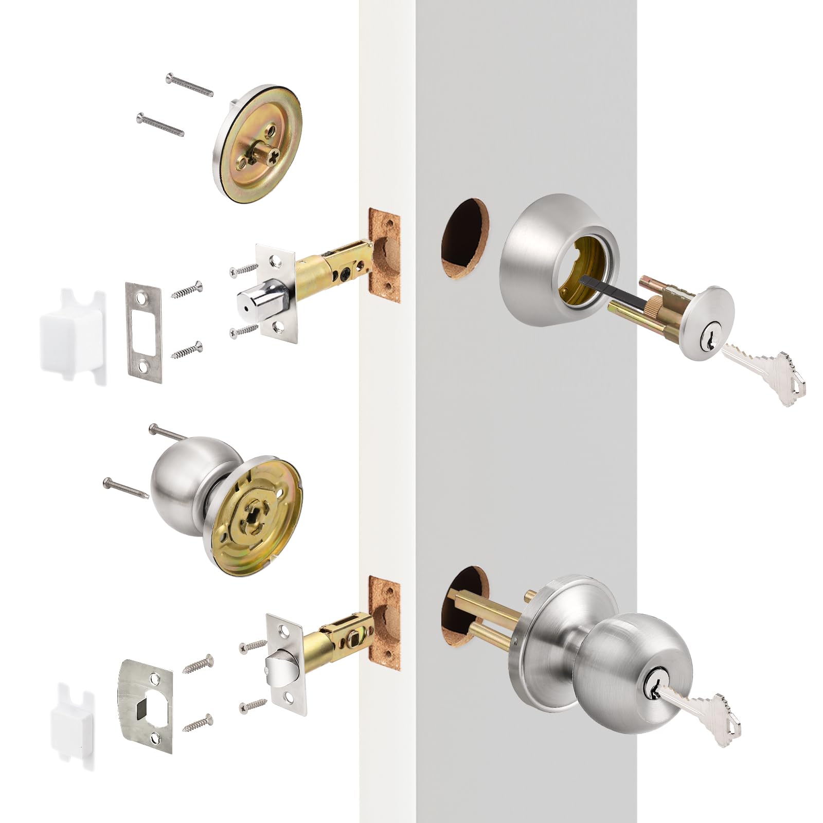 Probrico Door Knob & Deadbolt Set - Brushed Nickel (3 Pack) -6