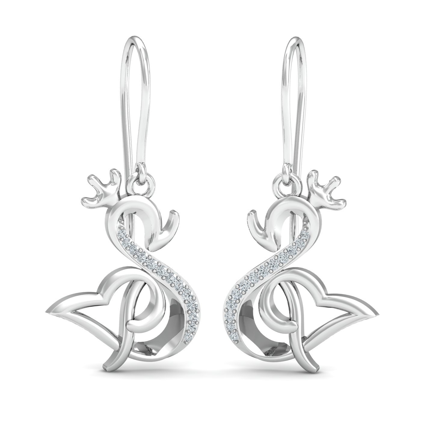 kuberbox 14KT White Gold Diamond Swan Kruna Hook Earrings for Women-picture-30