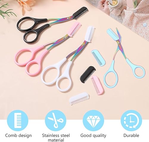Miniatura 7 de Tijeras de cejas 2 en 1 con peine, cortador de cejas de acero inoxidable de precisión, tijeras de aseo antideslizantes para hombres y mujeres