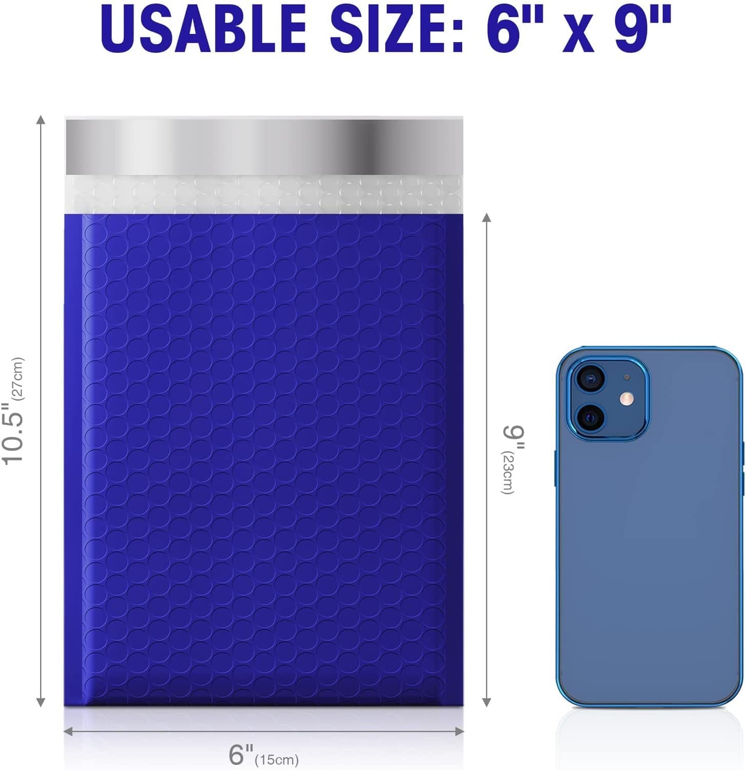 Metronic Sobres de burbujas de 6 x 10 pulgadas, paquete de 100 unidades, sobres acolchados impermeables, sobres acolchados para envío, suministros para pequeñas empresas, embalaje, azul marino