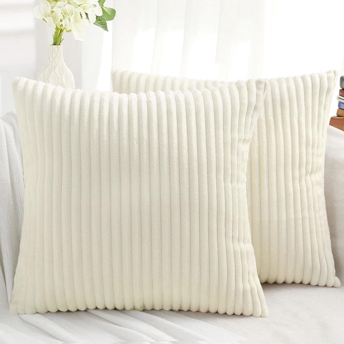 Swj-Swjssb Beige Decorative Throw Pillow Covers 2 Pack, Couch Pillowcases With Invisible Zipper Faux Fur Plush Cushion Case Soft Fluffy Sofa Cushion Covers For Living Room(,40X40 Cm Set Of 2)