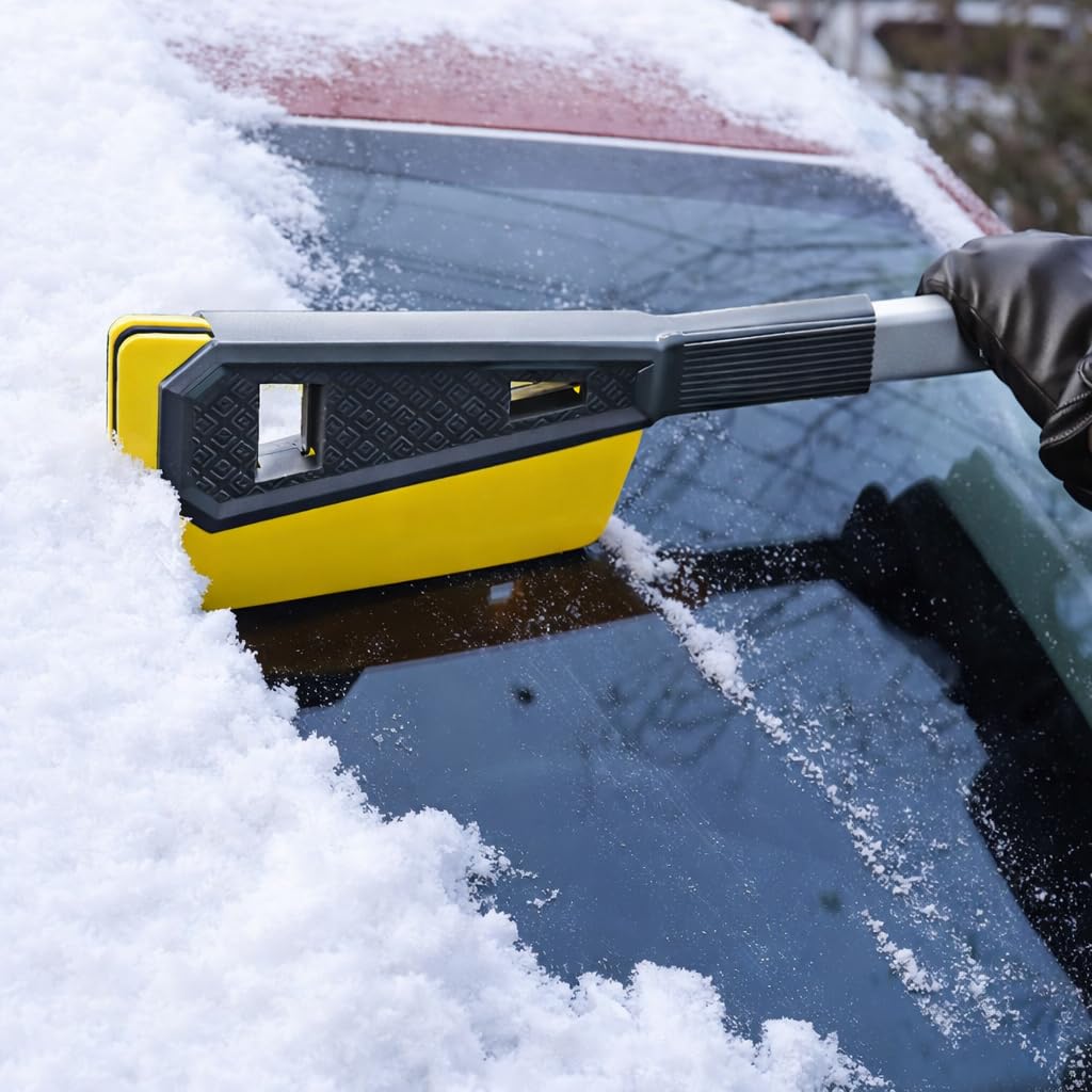 4-in-1 Aluminium-Schnee- und Eisentfernungswerkzeug für Fahrzeuge – robuster Schaber, Schaufel, Bürste für Überleben im Winter