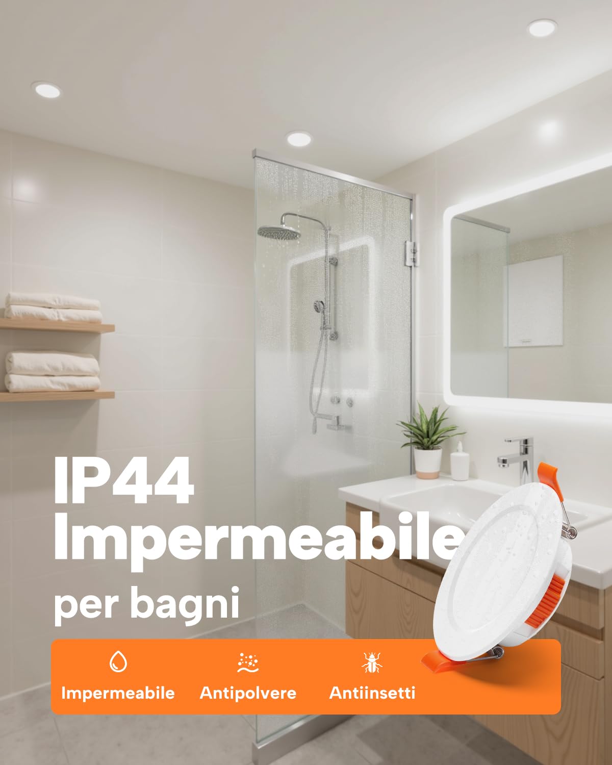 Tomosu 5 Temperature di Colore Faretti Led Soffitto Incasso 68mm, 5W,IP44 | Set di 20, Foro 68-80mm, Luce Calda, Naturale e Fredda da 2800K a 6000K, 5W 550LM IP44 Faretti LED Soffitto per Bagno