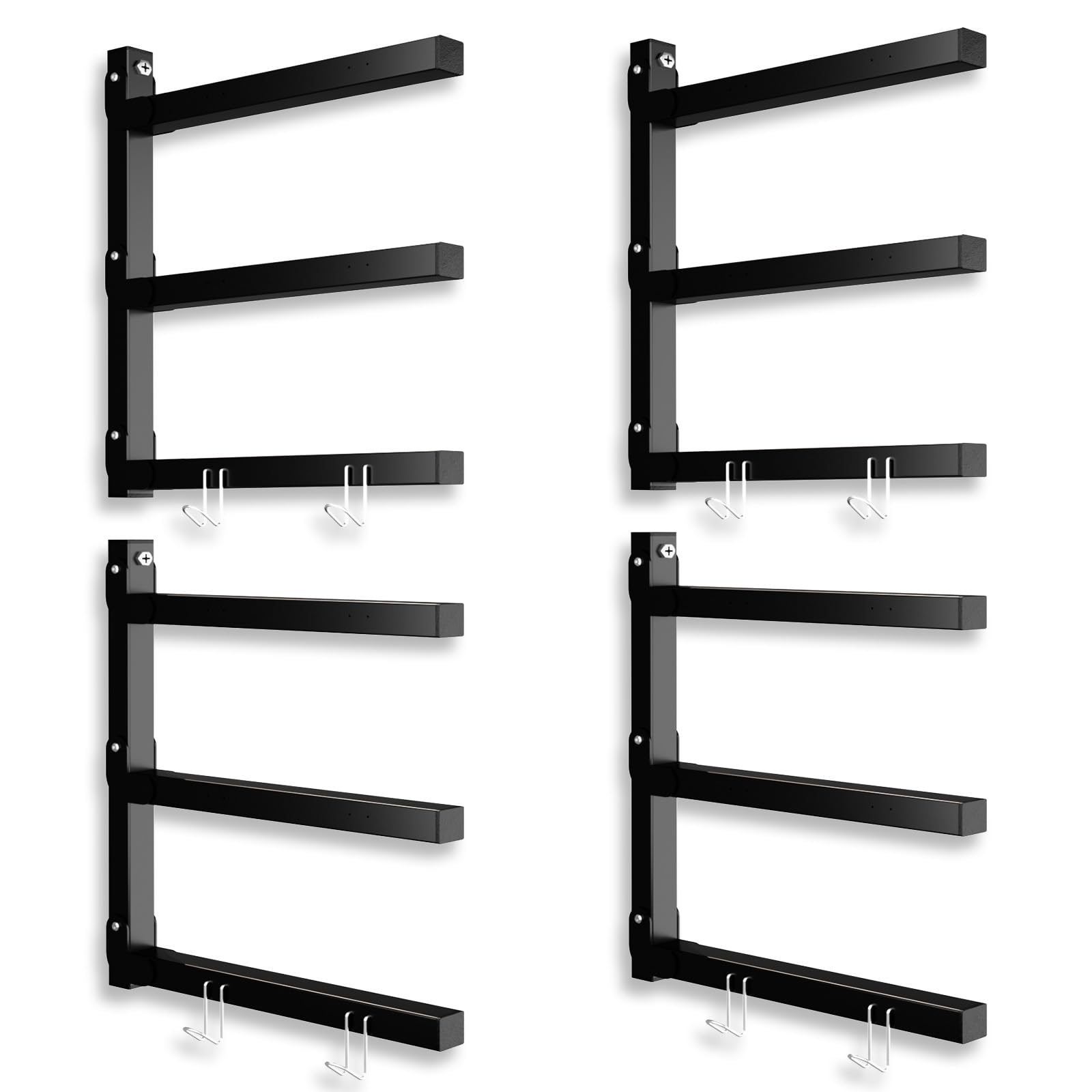 S&R PLKOP Wall Mount Wood Organizer, 3-Level Lumber Storage Metal Rack Black (4 Pack), Perfect for Shed, Workshop and Garage