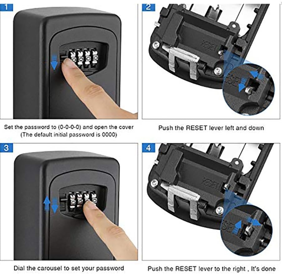 Cerradura Llave Caja Fuerte, Caja de Seguridad con Llave y contraseña de 4 dígitos for Montar en la Pared, Multicolor, 11,5 x 9,5 x 4 cm(Black)
