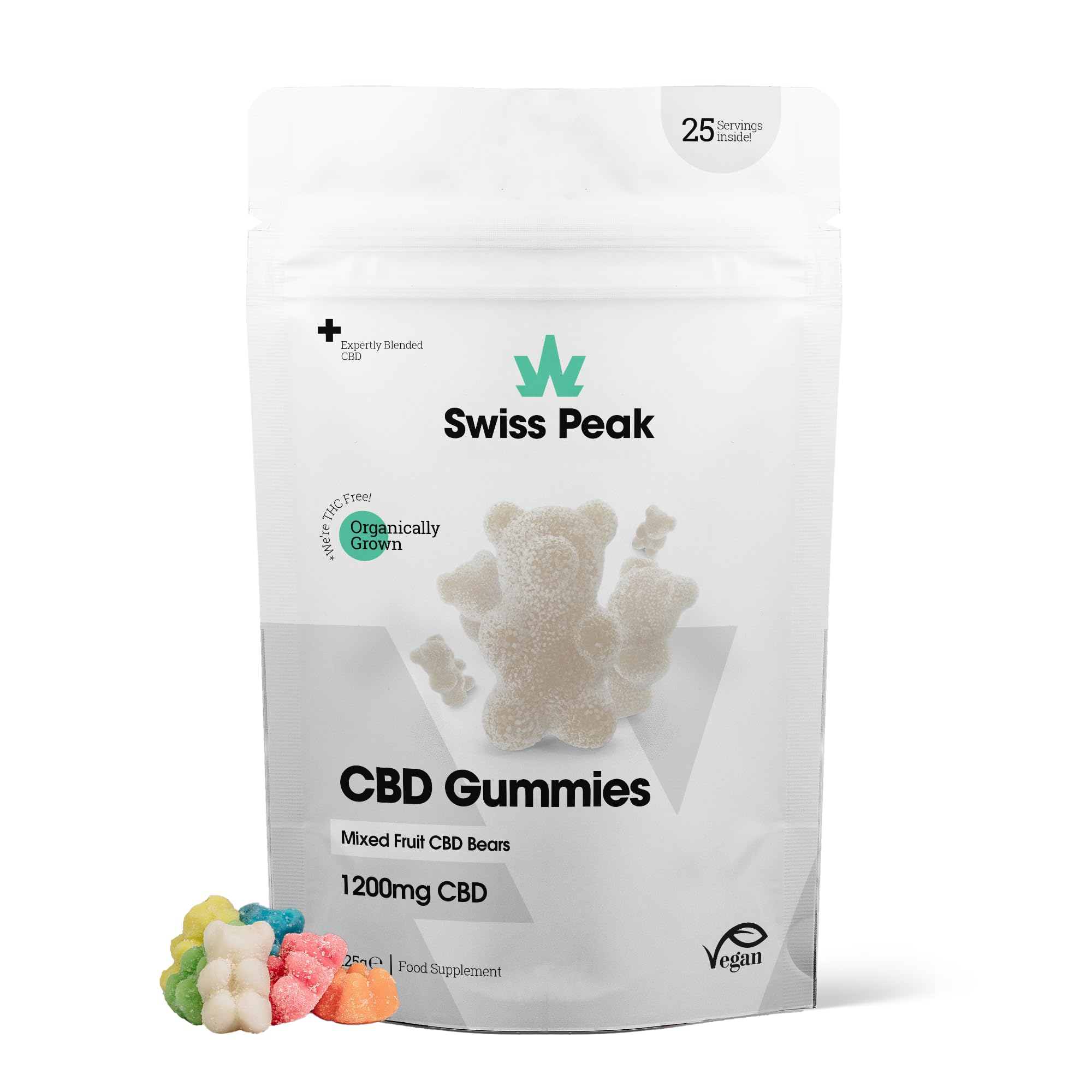 1200mg CBD Gummies, Delicious Edible Bears, UK-Made, Vegan, THC-Free, Premium CBD for Relaxation & Wellness, On-The-Go Grab Bag – 25 Gummies Per Pack