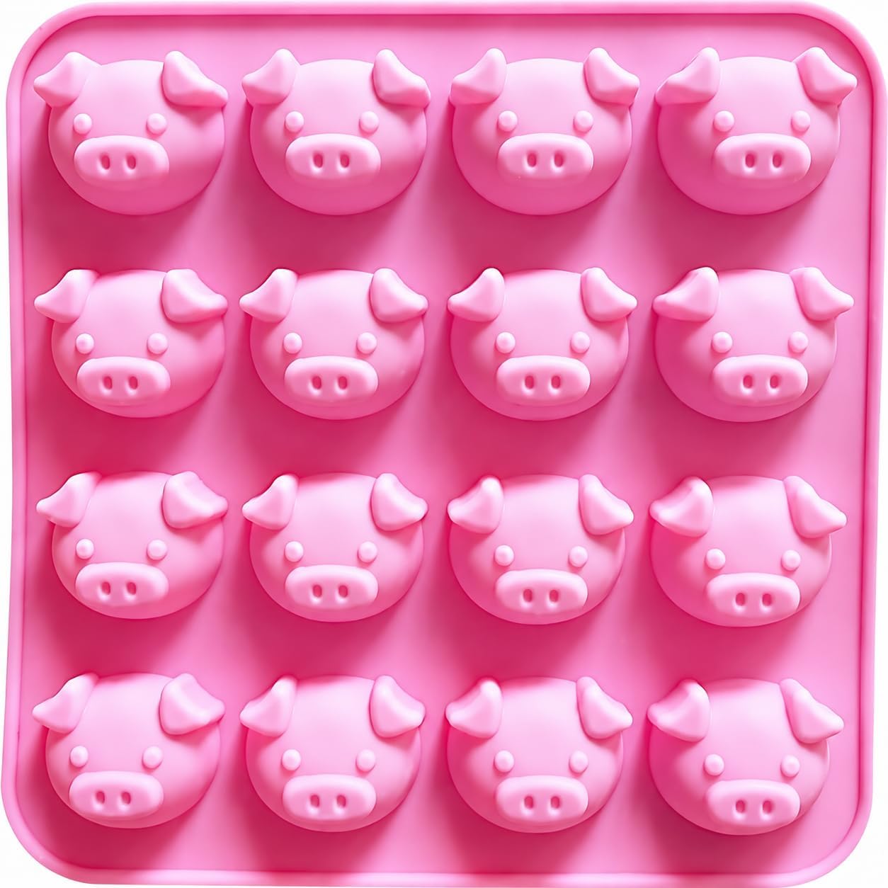 Selecto Bake Piggy Chocolate Silicone Mold, 16- Cavity Pig Face Emoticons Piglet Candy Molds for Jelly, Fondant, Hard Candy, Keto Fat Bombs, Resin
