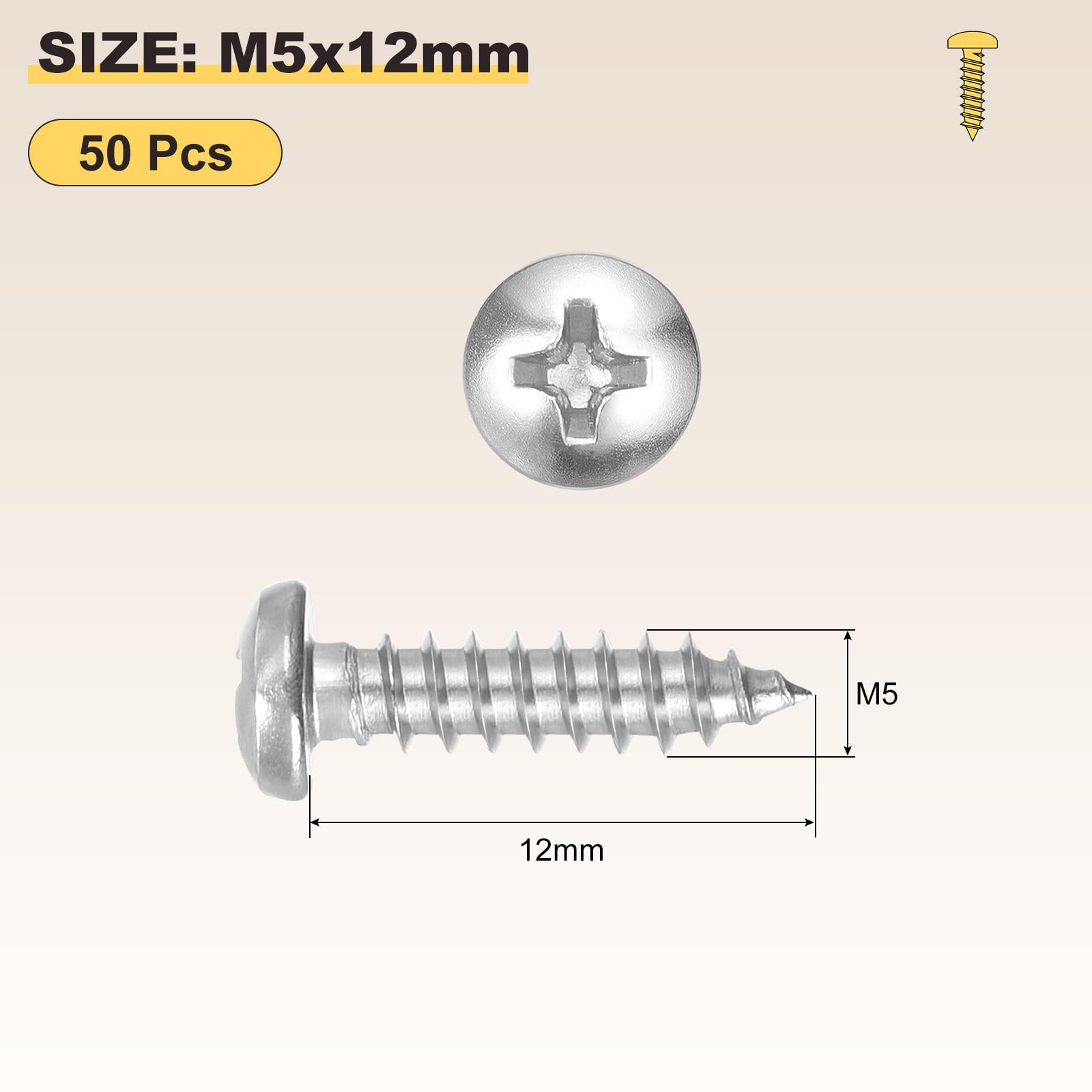 METALLIXITY Phillips Pan Head Self Tapping Screws(M5x12) 50Pcs - Image 2