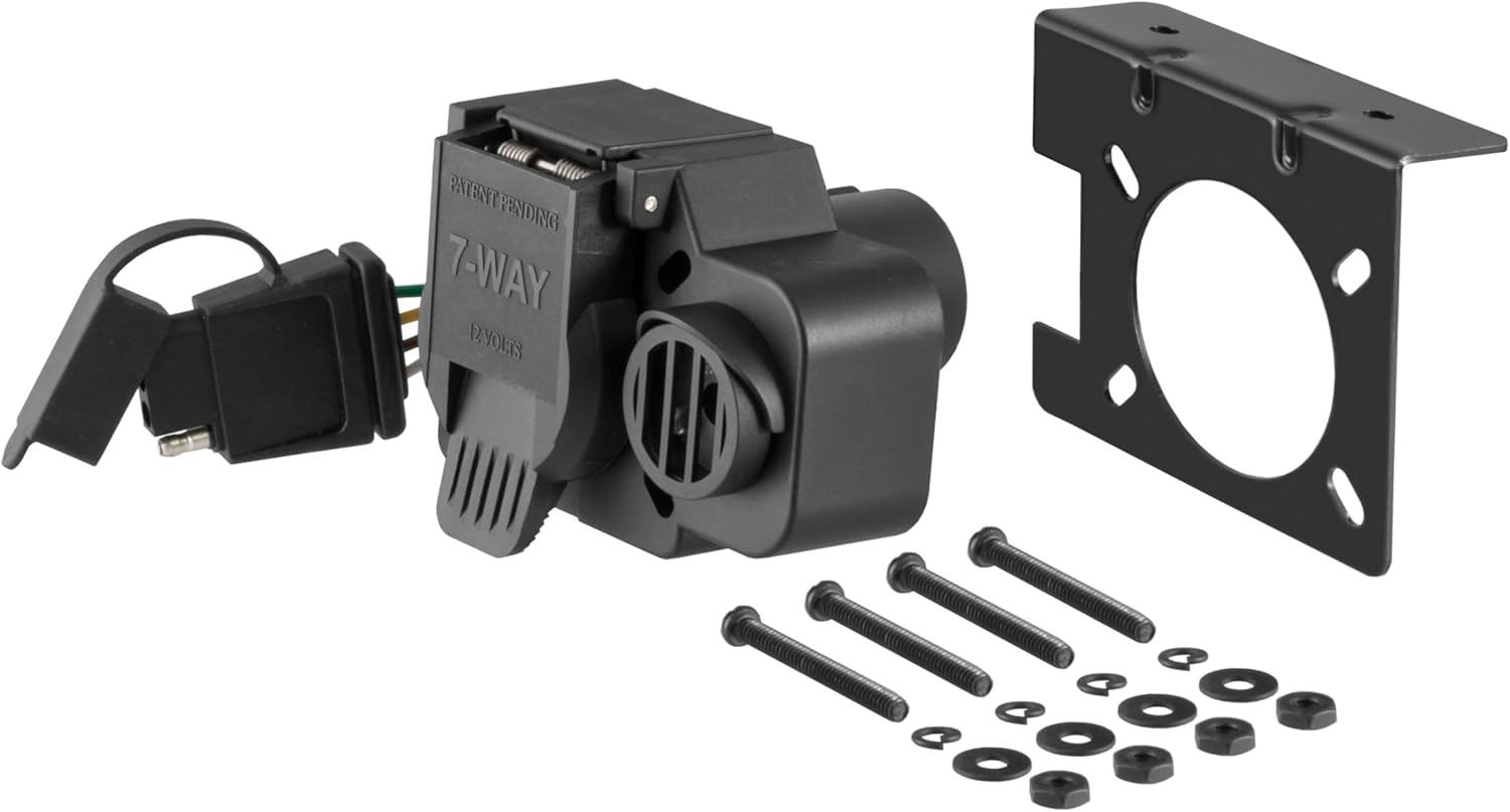 CURT 57101 Dual-Output Vehicle-Side 7-Pin, 4-Pin Connectors with Backup Alarm, Factory Tow Package and USCAR Socket Required