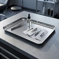 Vista 3 de QWORK Bandeja quirúrgica de acero inoxidable, para instrumentos médicos, tatuajes, suministros quirúrgicos, 10 1/4 x 7 7/8 x 1 pulgada, 1 paquete