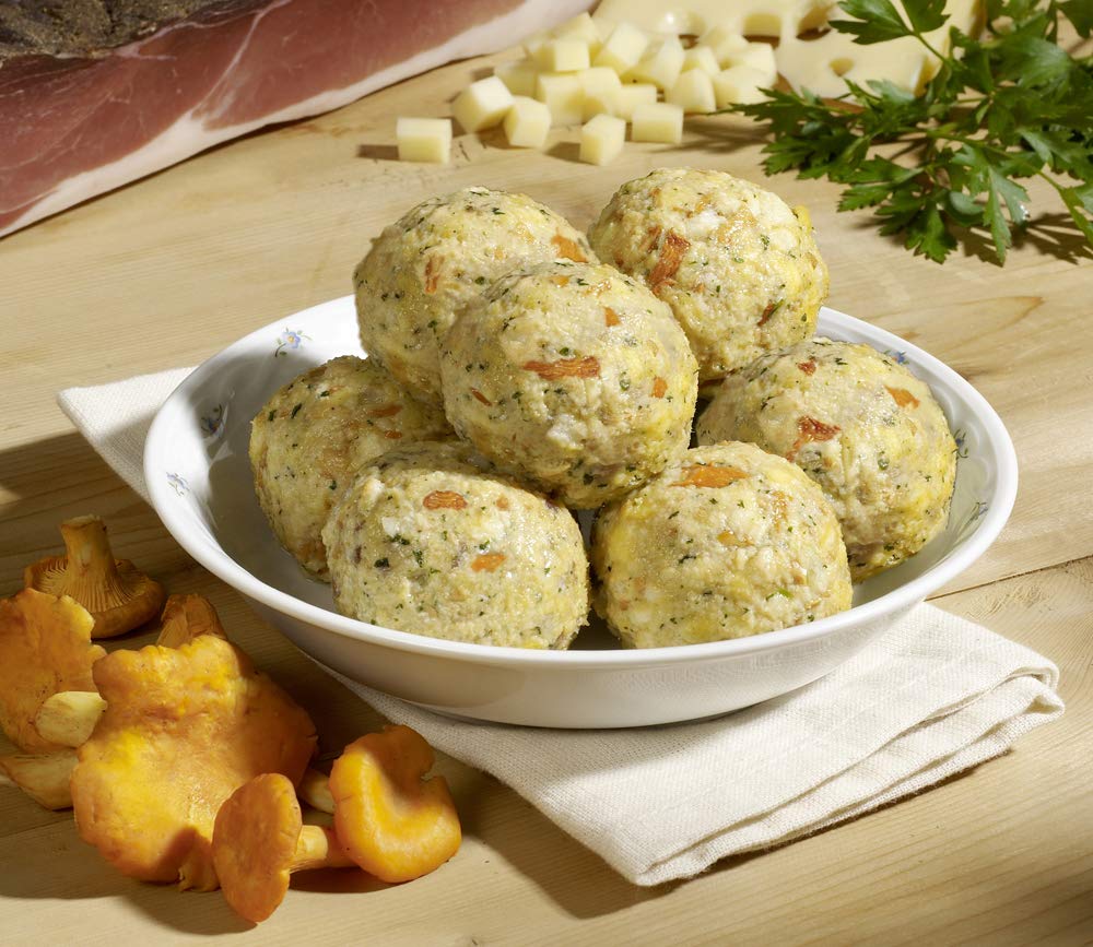 GUSTOS - 3 Packungen Pfifferlingsknödel von Gustos, jeweils 4 Stück. Die Knödel mit den leckersten Pilzen überhaupt, hergestellt nach traditionalem Rezept der Südtiroler Küche