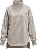 SdGgsgv Womens Mock Neck Sweatshirt Oversized Fleece – Curved Hem & Side Slits