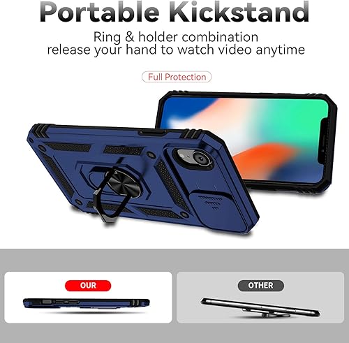 Miniatura 5 de Funda para iPhone XR, con cubierta para lente de cámara, protector de pantalla HD, grado militar anillo de montaje en coche, soporte híbrido de