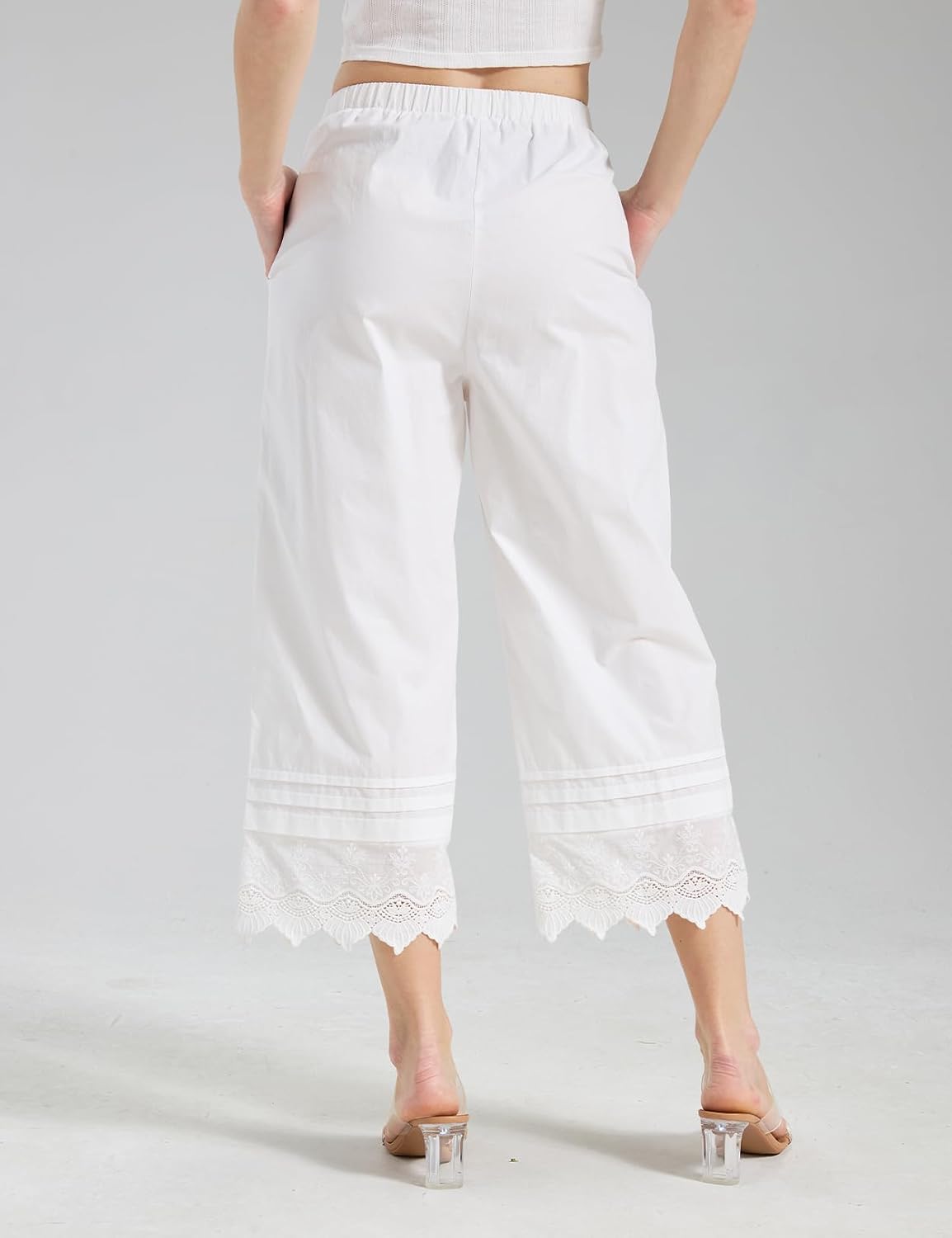 BEAUTELICATE 100% Cotton Pettipants for Women Under Dress Horizontal Pleating Lace Trim Pockets