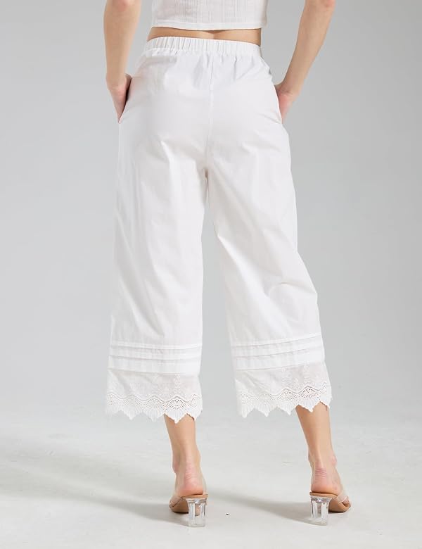 BEAUTELICATE 100% Cotton Pettipants for Women Under Dress Horizontal Pleating Lace Trim Pockets Off-white by BEAUTELICATE - Image 3