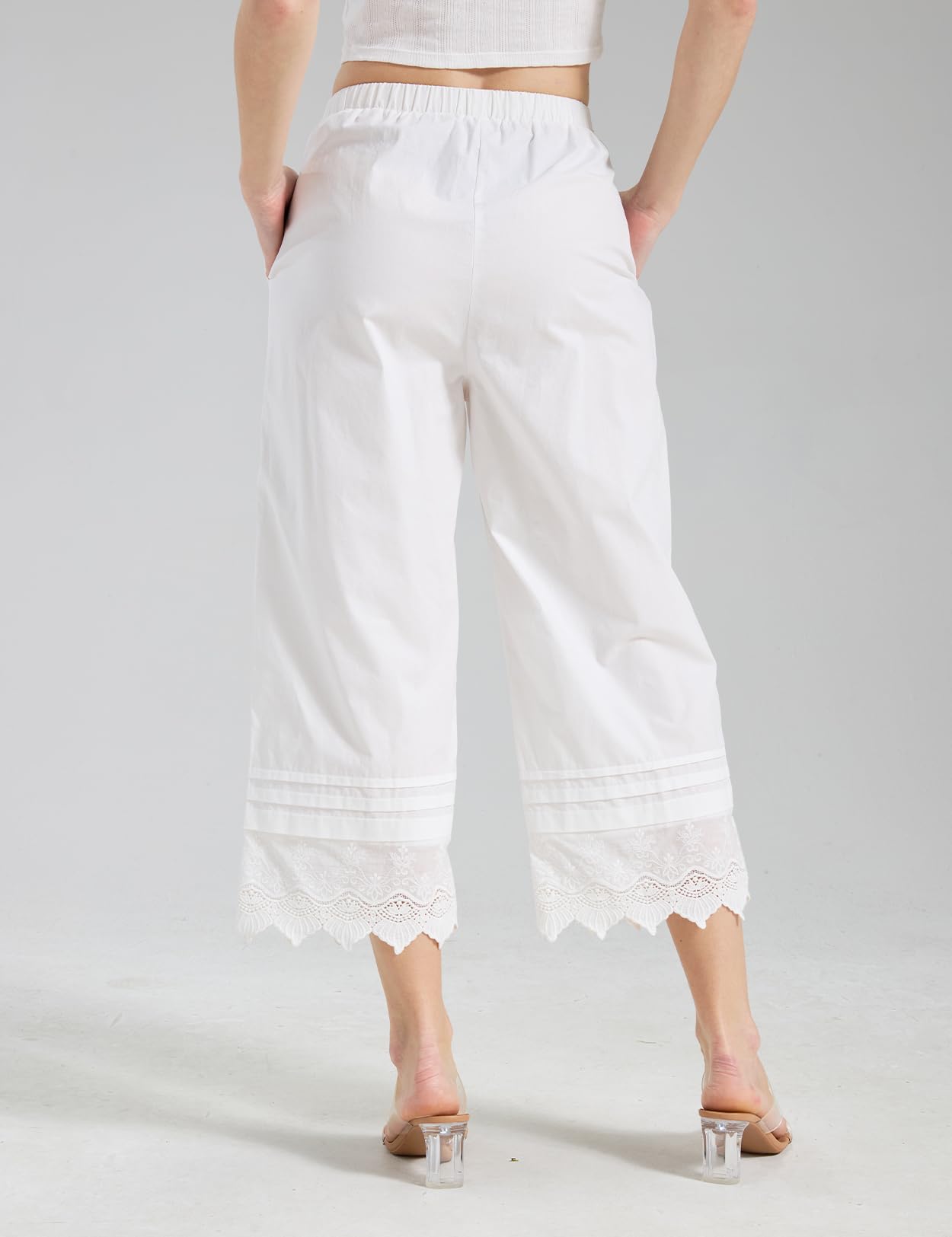 BEAUTELICATE Pantalon De Pyjama Victorien En 100% Coton Jupon Culotte Sous Robe Pantacourt Vintage À Jambe Larges Avec Poches Broderie Anglaise Pour Femme Été Automne Décontracté Blanc