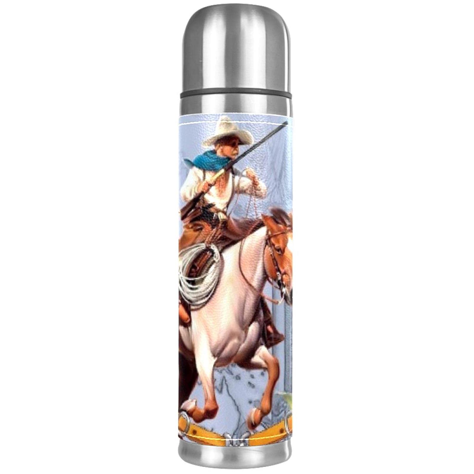 Double Layer Stainless Steel Vacuum Insulation Cup Gunman on Horseback Water Bottle 500 ml/17 oz Thermos Mug for Gym Travel Office School