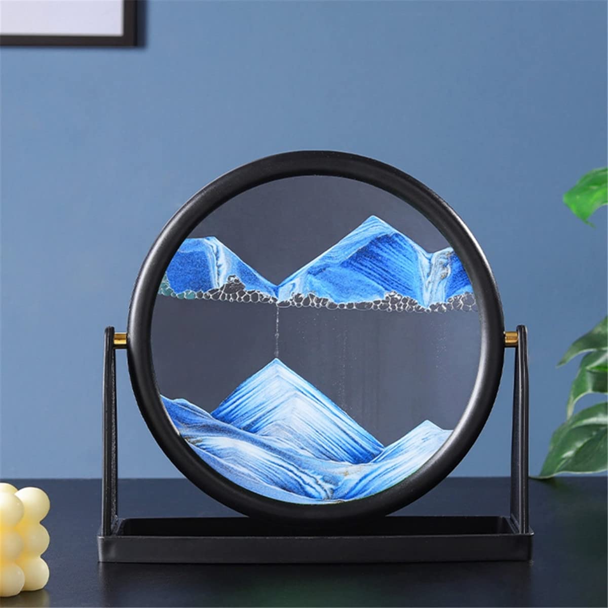 Ulikey Cuadro De Arena En Movimiento Con Luz LED Nocturna, Vidrio Redondo De 10 Pulgadas, Paisaje Marino 3D, Base Negra/blanca/naranja, Arenas En Varios Colores, Carga USB