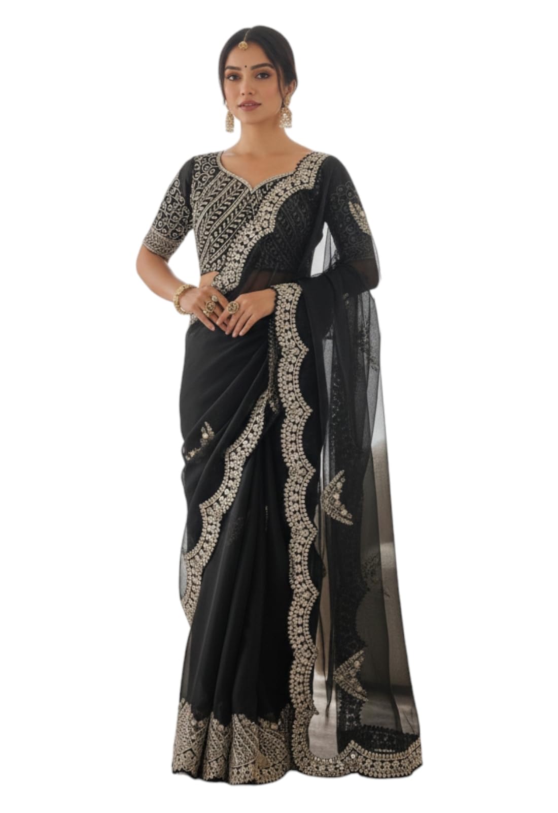 yashika Women's Organza Saree with Floral Woven Border and Unstitched Blouse Material-picture-20